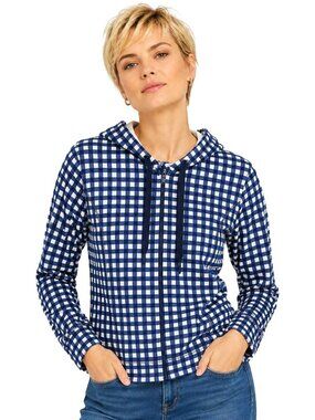 J. Crew Navy Blue Windowpane Check Cotton Full Zip Hoodie